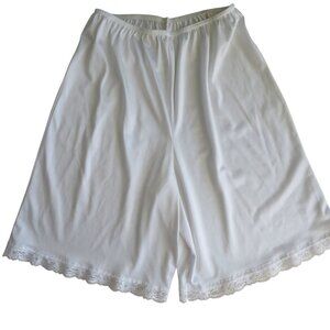 Vintage 80s White Nylon Bloomers Soft Lace Trim Elastic Waist Lingerie Pettipant